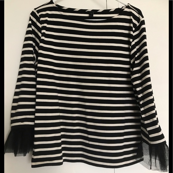 Rare J Crew Striped shirt with tulle sleeves- M - Picture 3 of 9